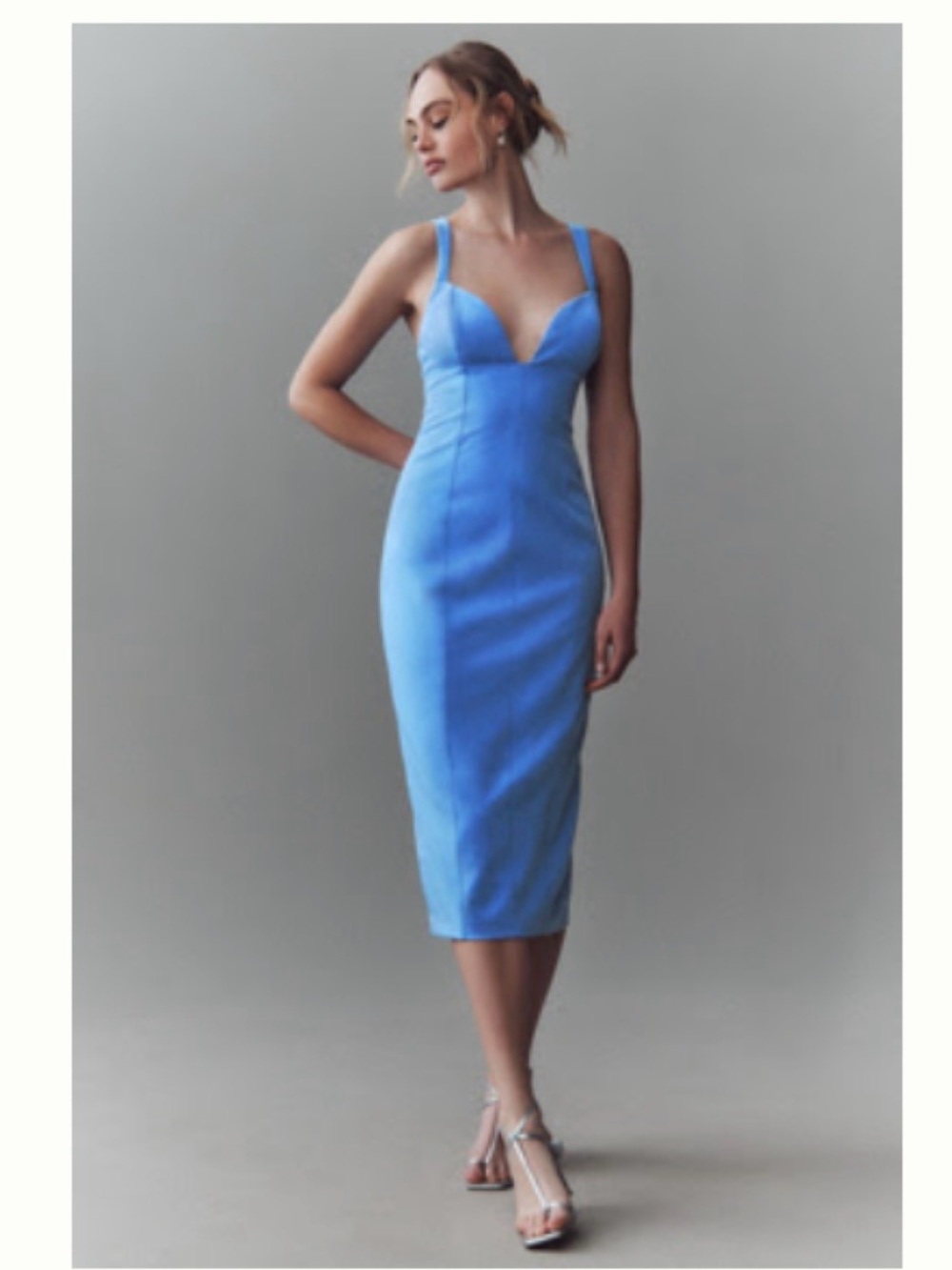 BHLDN SAGE SWEETHEART STRETCH CREPE MIDI DRESS